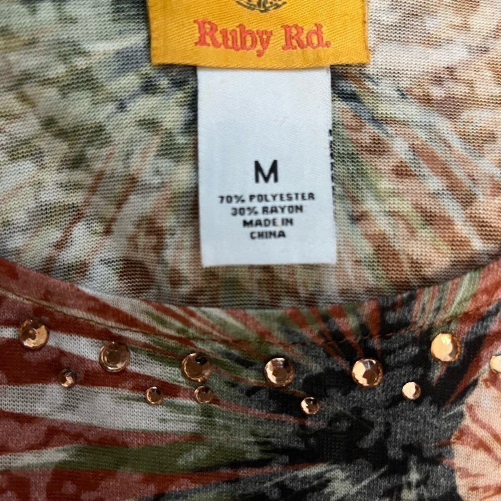 Ruby Rd. Rust Floral Rhinestone 
Accent Short-Sleeve Top - Picture 6 of 6